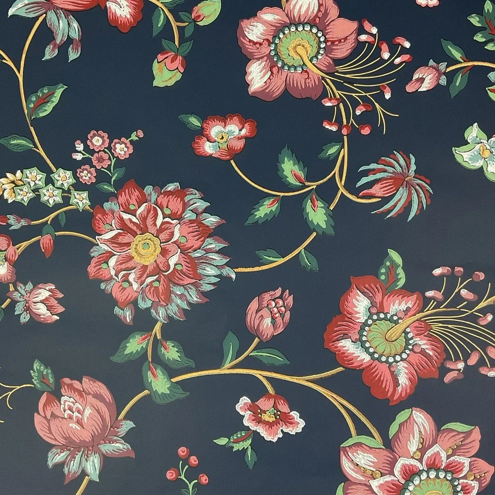 Vintage Waverly Jacobean floral wallpaper remnant 85” x 27”